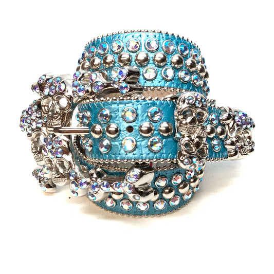 b.b. Simon Skull Ultramarine Blue Double Row Belt - Dudes Boutique