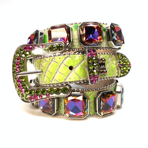 b.b. Simon Lime Monster Two Tone Big Block Swarovski Crystal Belt - Dudes Boutique