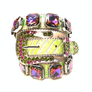 b.b. Simon Lime Monster Two Tone Big Block Swarovski Crystal Belt - Dudes Boutique