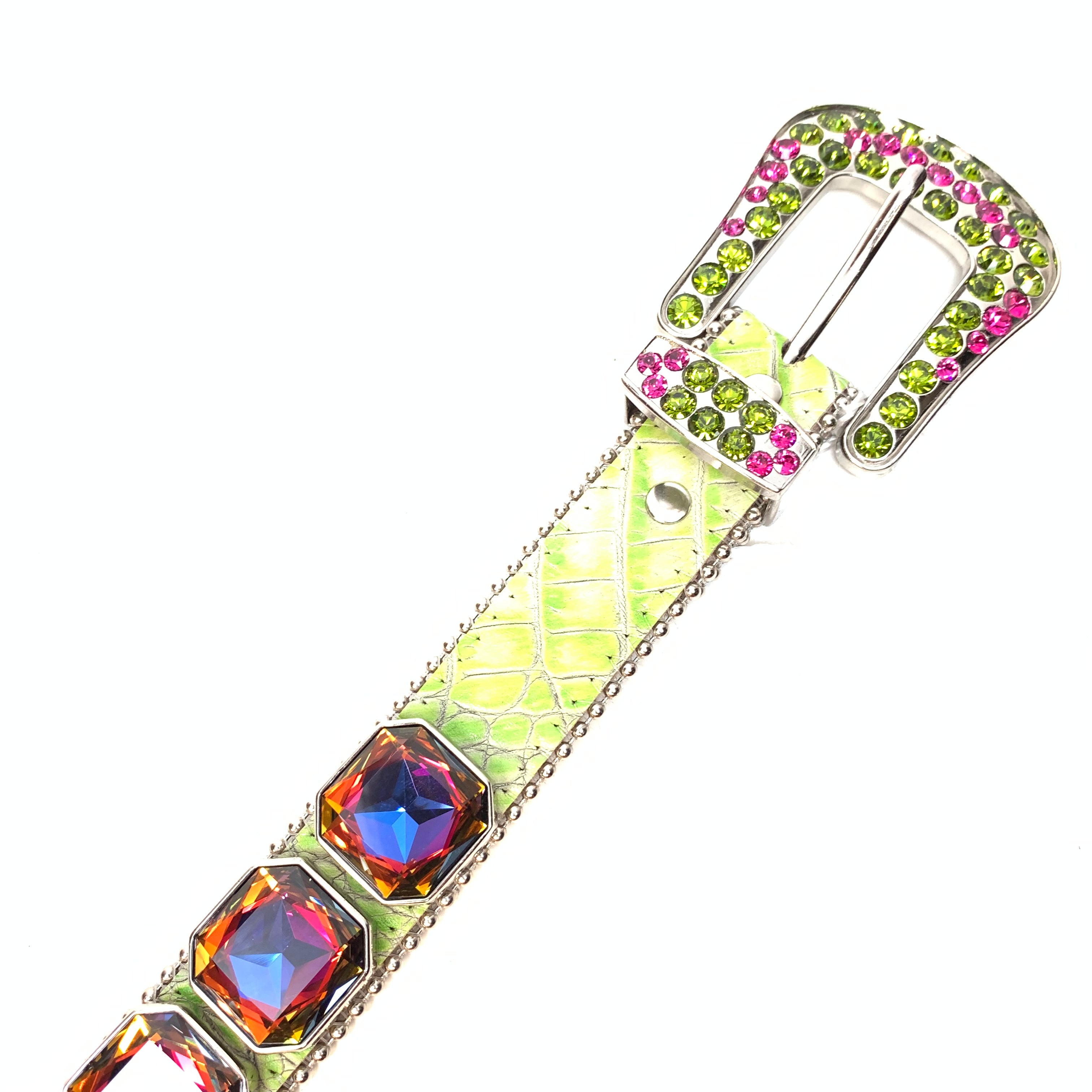 b.b. Simon Lime Monster Two Tone Big Block Swarovski Crystal Belt - Dudes Boutique