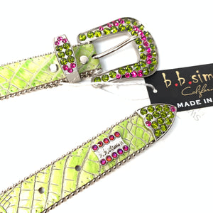 b.b. Simon Lime Monster Two Tone Big Block Swarovski Crystal Belt - Dudes Boutique