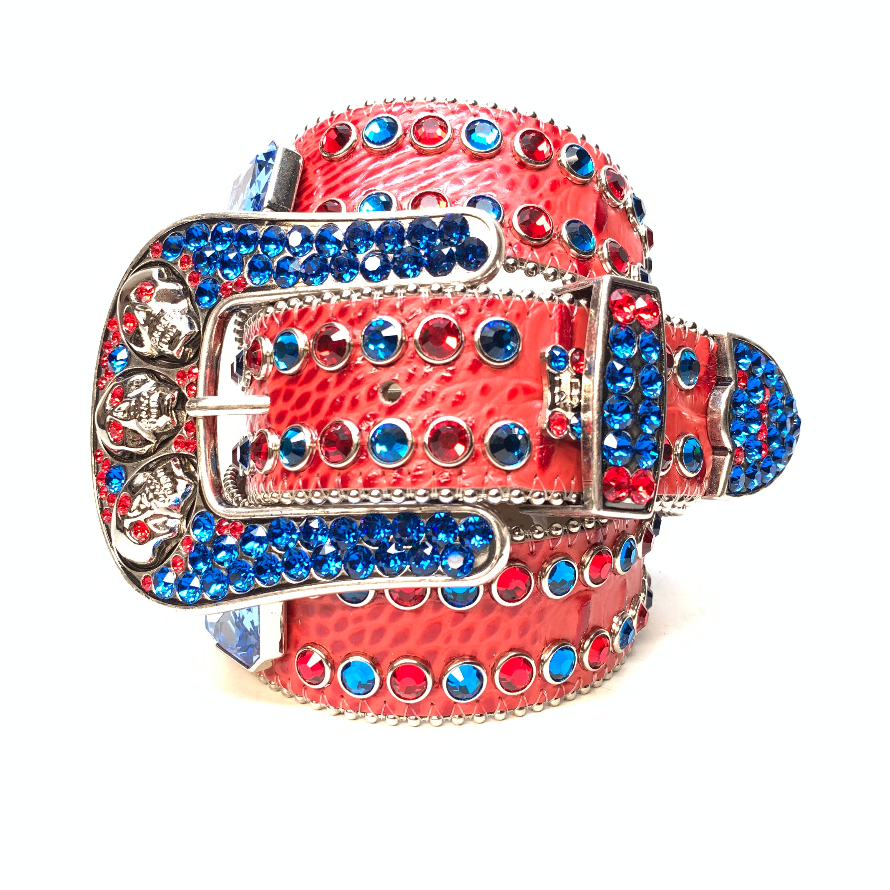 b.b. Simon Skull Red Blue Double Row Belt - Dudes Boutique