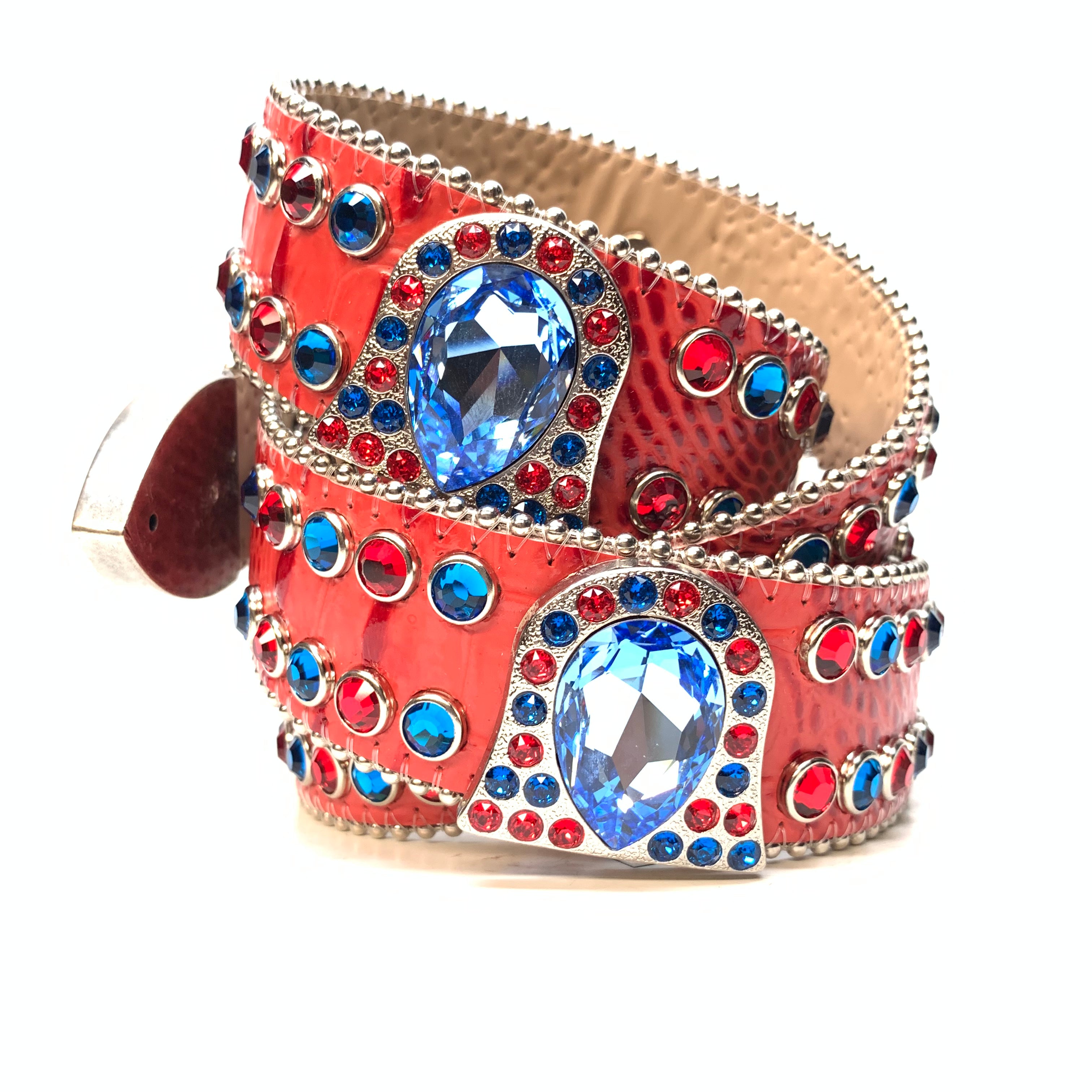 b.b. Simon Skull Red Blue Double Row Belt - Dudes Boutique