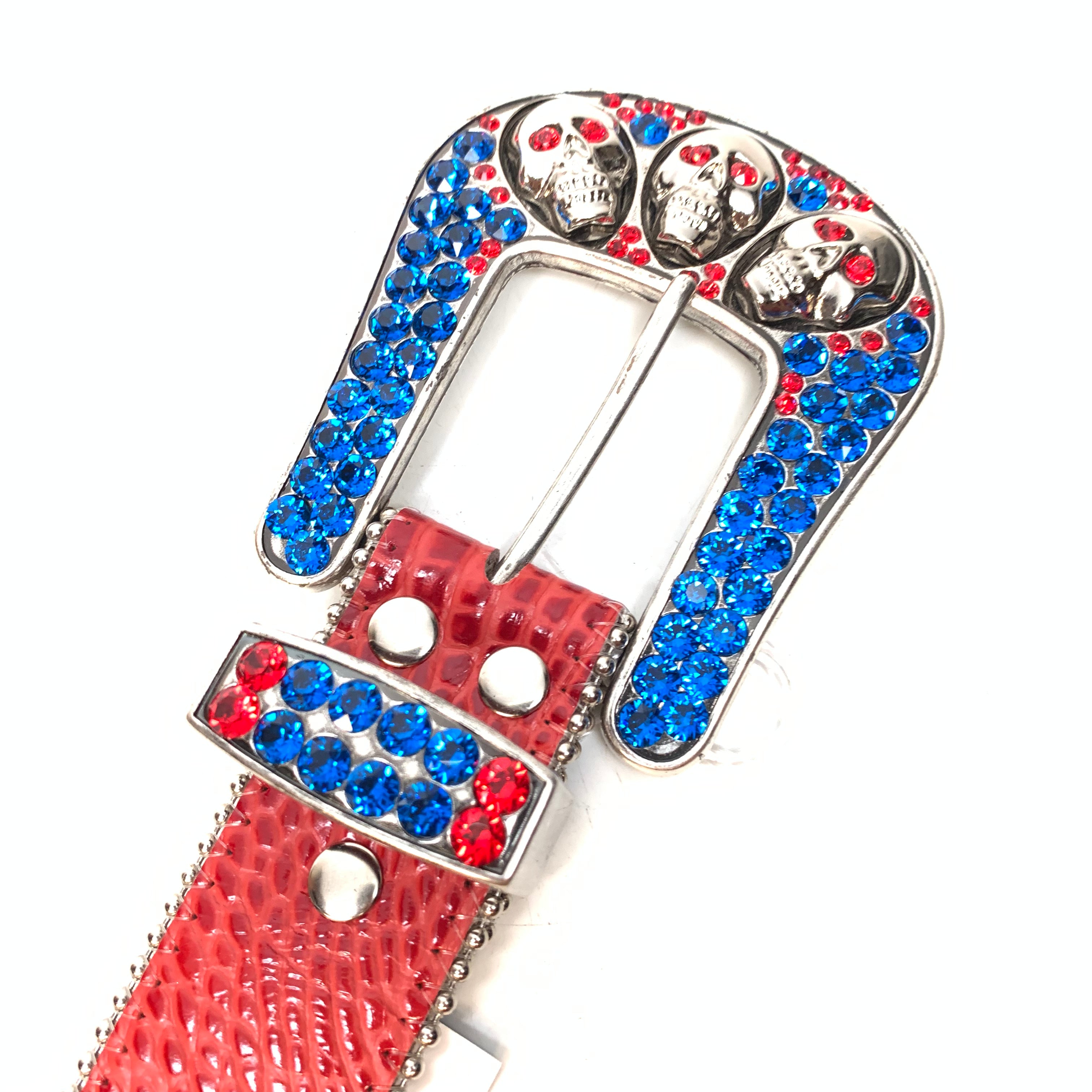 b.b. Simon Skull Red Blue Double Row Belt - Dudes Boutique