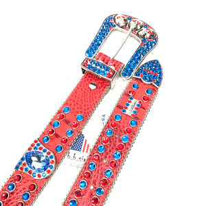 b.b. Simon Skull Red Blue Double Row Belt - Dudes Boutique