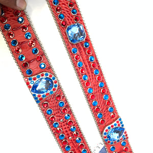 b.b. Simon Skull Red Blue Double Row Belt - Dudes Boutique