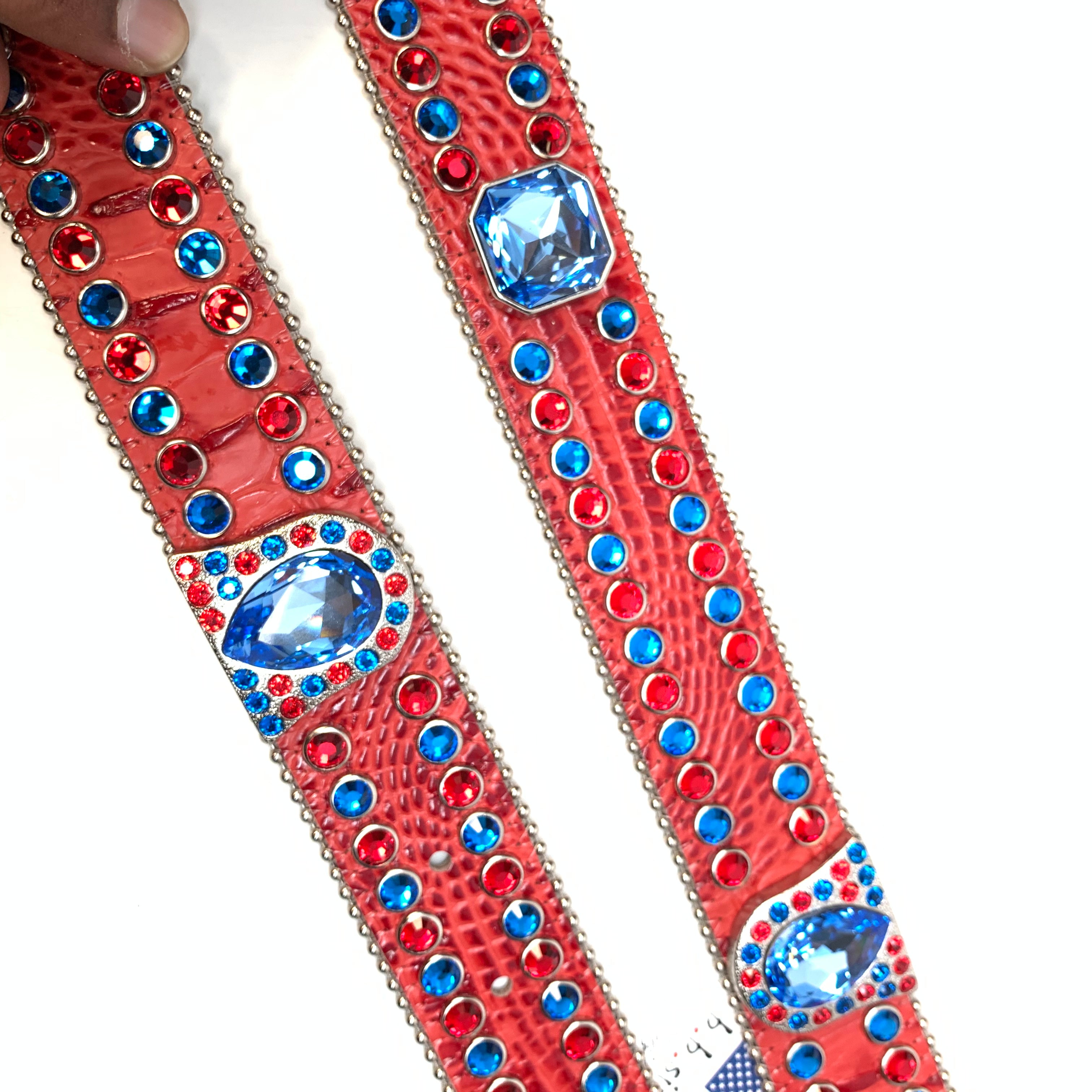 b.b. Simon Skull Red Blue Double Row Belt - Dudes Boutique