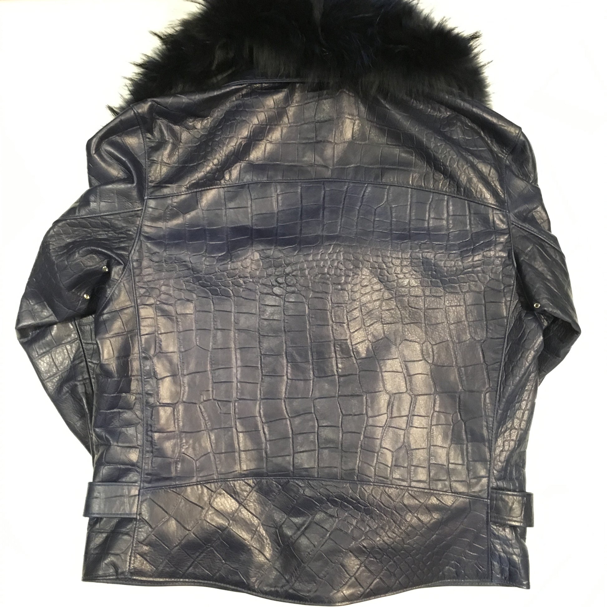 G-Gator Alligator Print Lambskin Moto Jacket w/ Full Fox Collar - Dudes Boutique