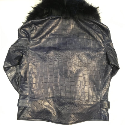 G-Gator Alligator Print Lambskin Moto Jacket w/ Full Fox Collar - Dudes Boutique