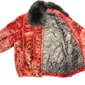 Kashani Women's Red Diamond Cut Mink Fur Coat - Dudes Boutique