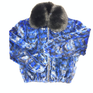 Kashani Women's Blue Diamond Cut Mink Fur Coat - Dudes Boutique