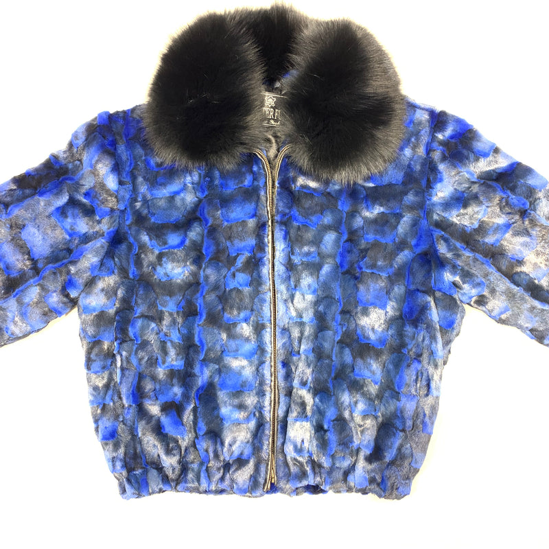 Kashani Women's Blue Diamond Cut Mink Fur Coat - Dudes Boutique