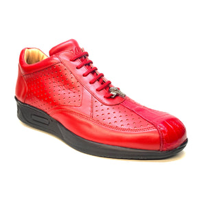 Mauri M770 Red Crocodile Perforated Nappa Leather Sneaker - Dudes Boutique