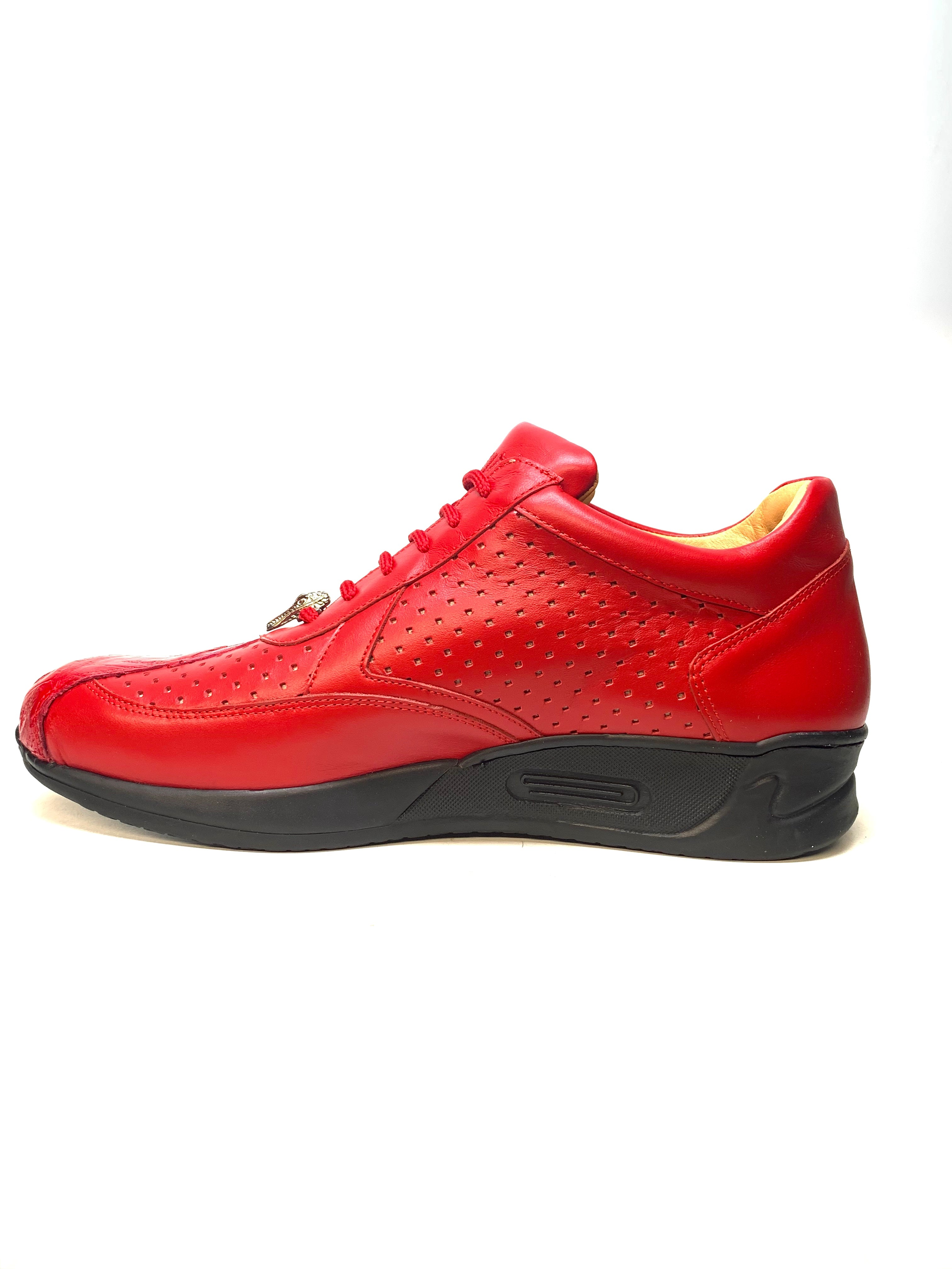 Mauri M770 Red Crocodile Perforated Nappa Leather Sneaker - Dudes Boutique