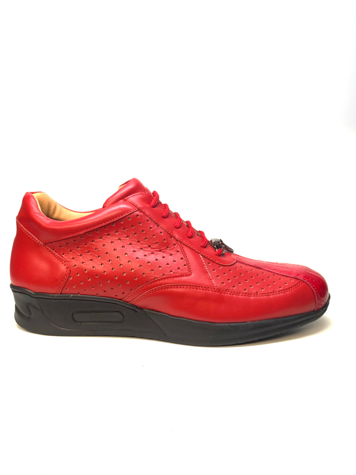 Mauri M770 Red Crocodile Perforated Nappa Leather Sneaker - Dudes Boutique