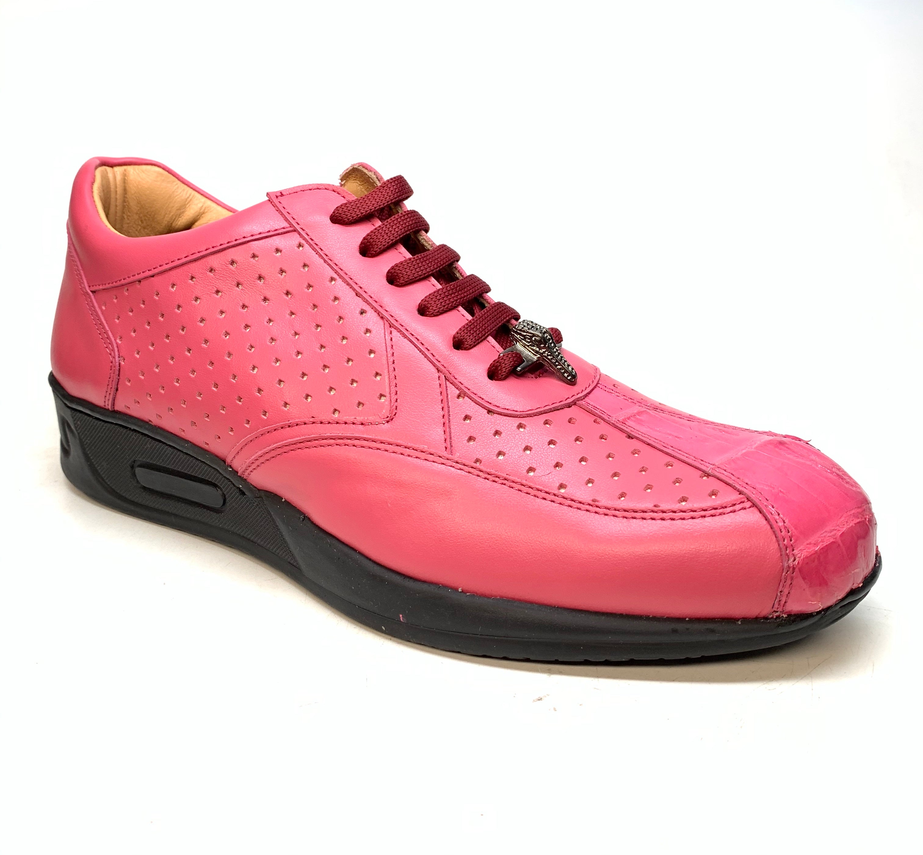 Mauri M770 Fuchsia Crocodile Perforated Nappa Leather Sneaker - Dudes Boutique