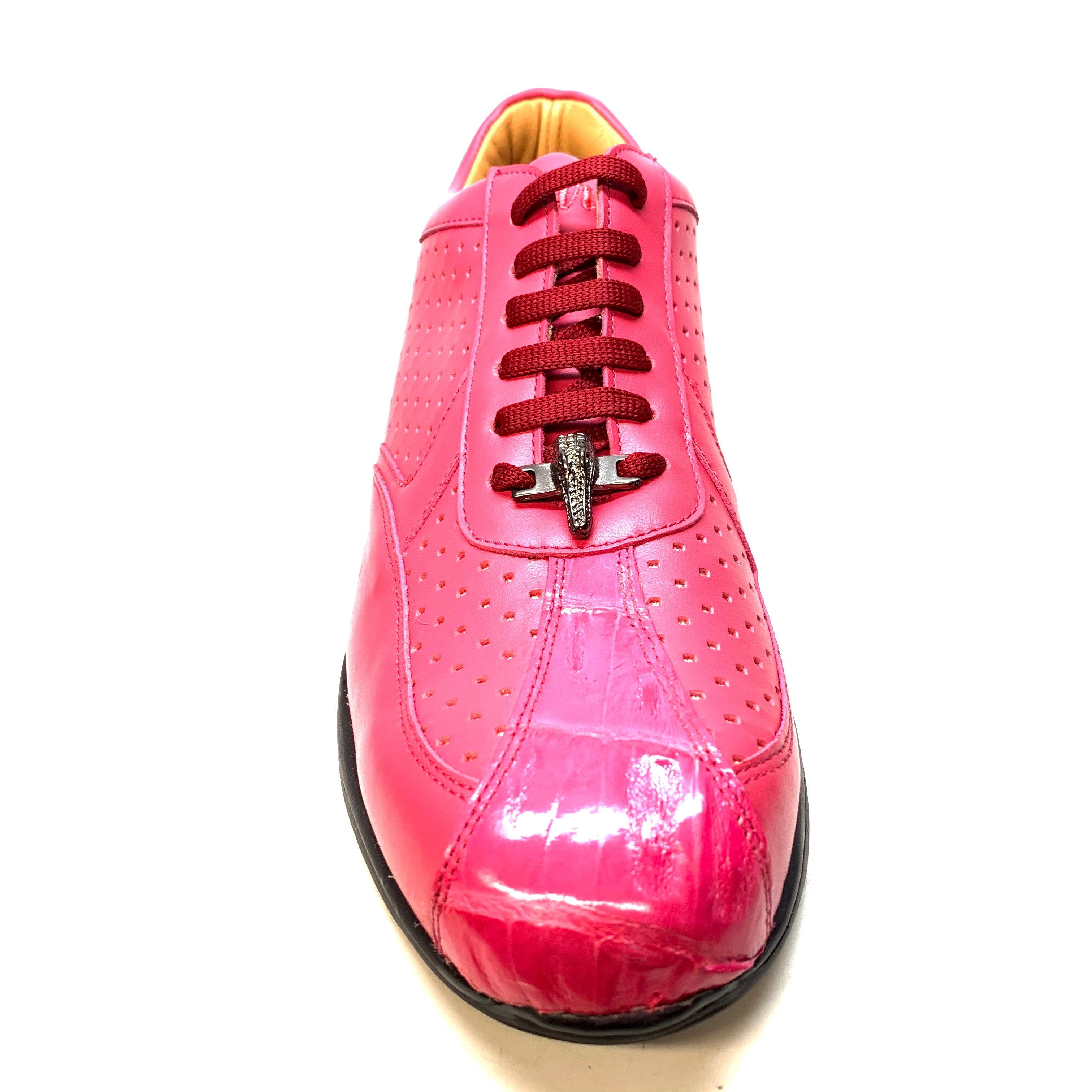 Mauri M770 Fuchsia Crocodile Perforated Nappa Leather Sneaker - Dudes Boutique