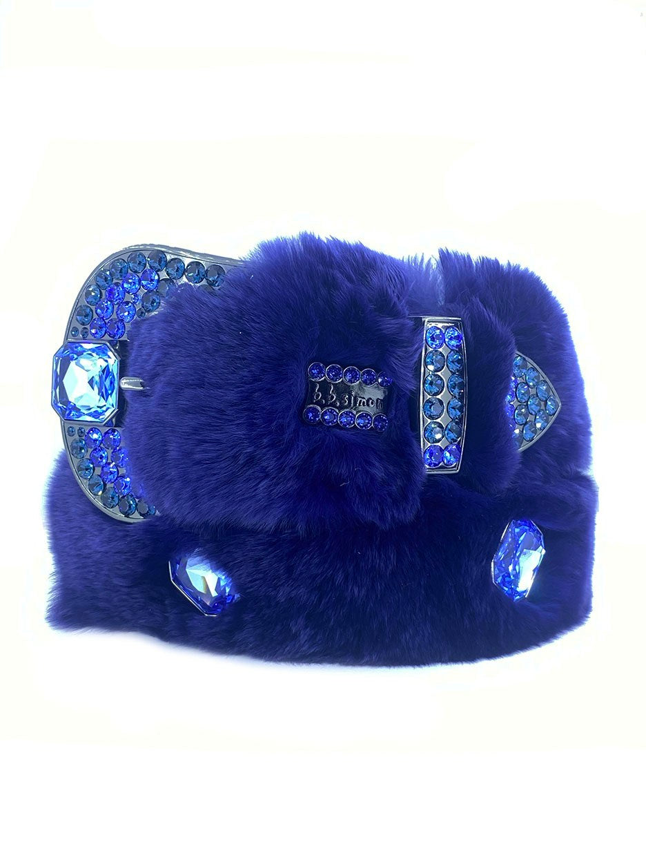 b.b. Simon Royal Blue Fur Swarovski Crystal Belt - Dudes Boutique
