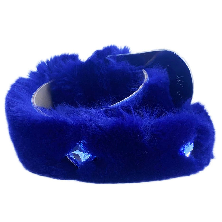 b.b. Simon Royal Blue Fur Swarovski Crystal Belt - Dudes Boutique