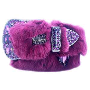 b.b. Simon Grape Purple Fur Crystal Belt - Dudes Boutique