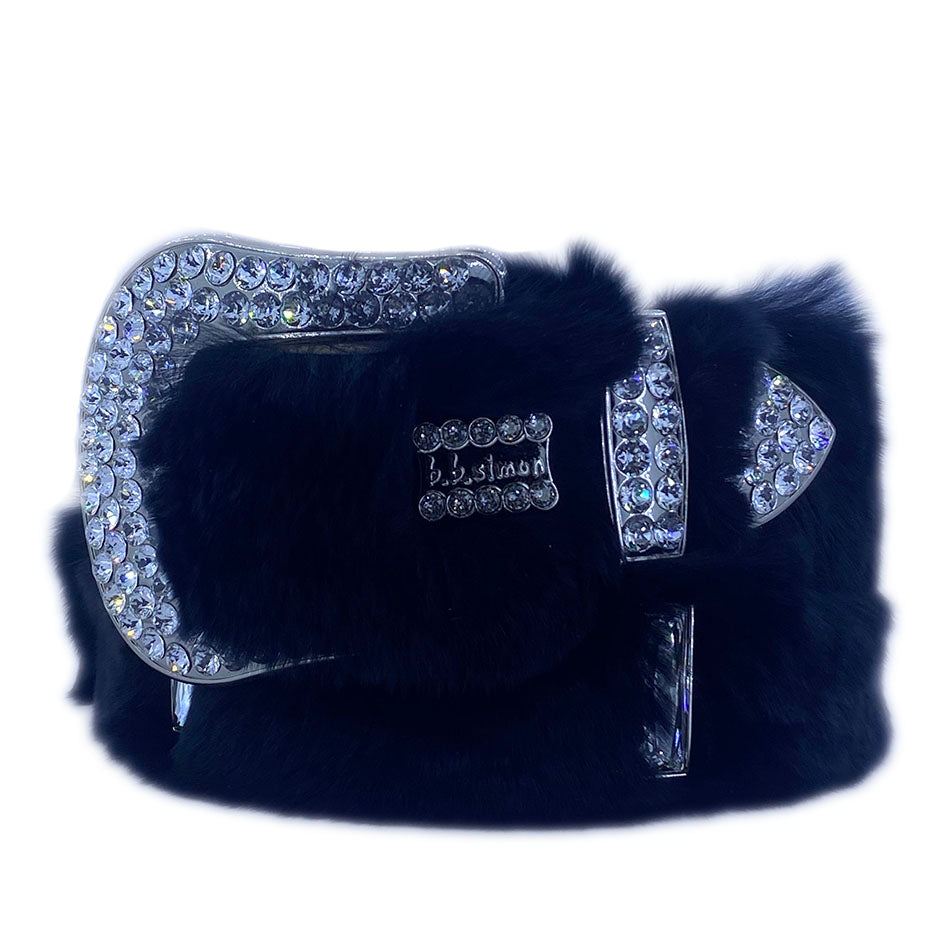 b.b. Simon Black Big Block Fur Crystal Belt - Dudes Boutique