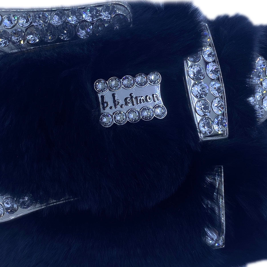 b.b. Simon Black Big Block Fur Crystal Belt - Dudes Boutique