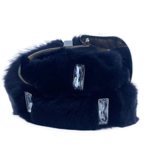 b.b. Simon Black Big Block Fur Crystal Belt - Dudes Boutique