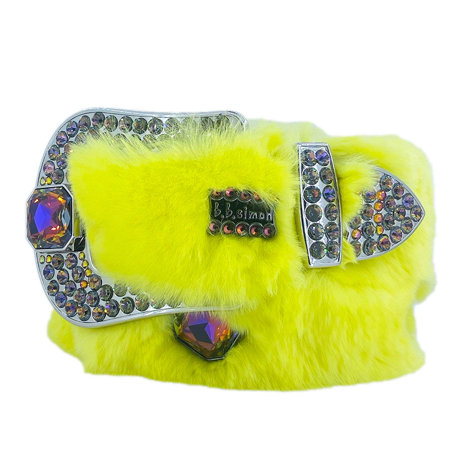 b.b. Simon Canary Yellow Fur Crystal Belt - Dudes Boutique
