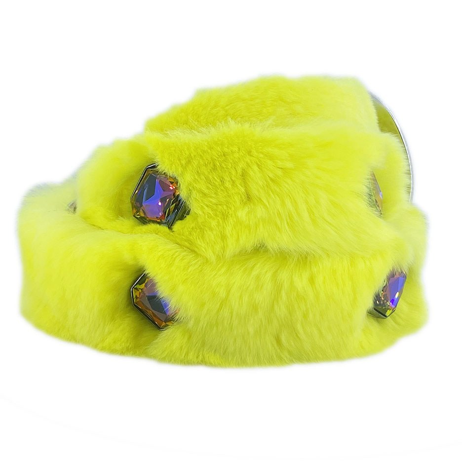 b.b. Simon Canary Yellow Fur Crystal Belt - Dudes Boutique