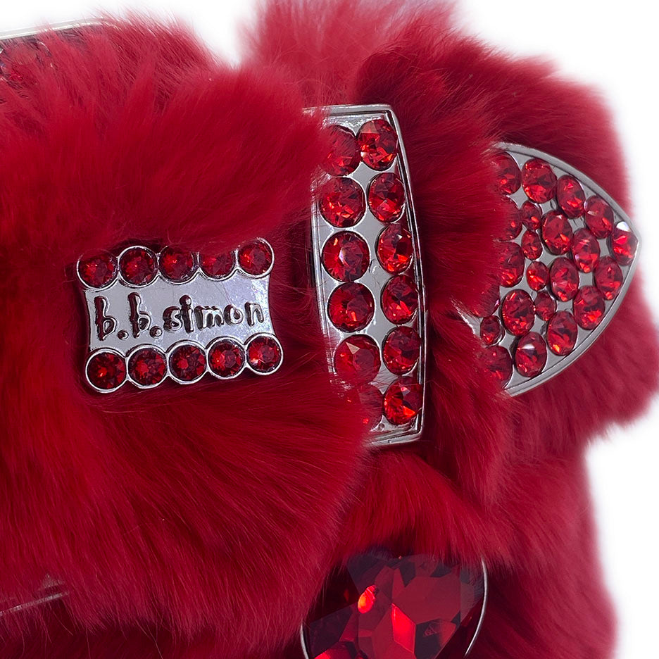 b.b. Simon Blood Red Fur Crystal Belt - Dudes Boutique