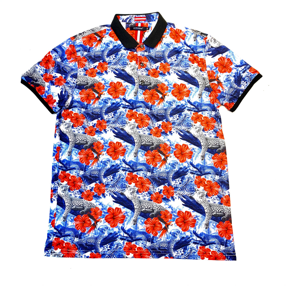 Barabas Blue Red Rose Leopard Polo Shirt - Dudes Boutique
