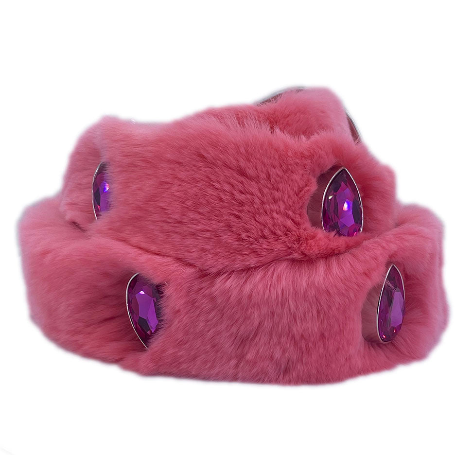 b.b. Simon Pink Fur Purple Crystal Belt - Dudes Boutique