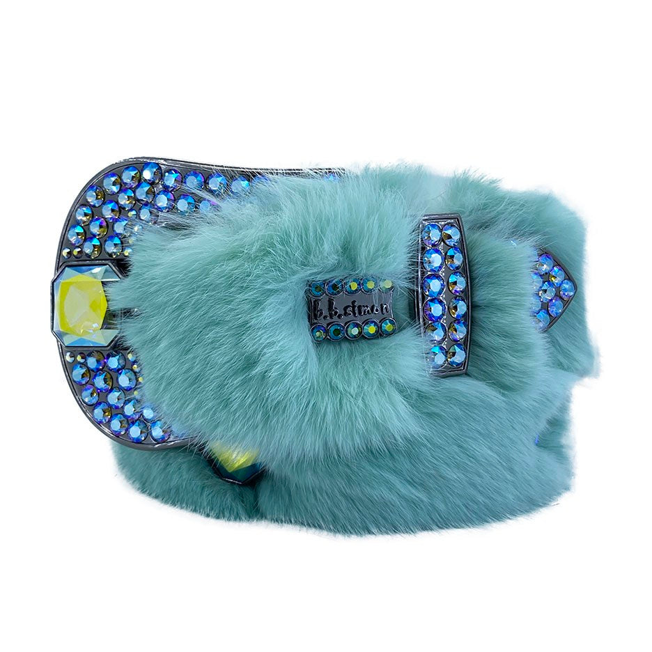 b.b. Simon Cyan Fur Crystal Belt - Dudes Boutique