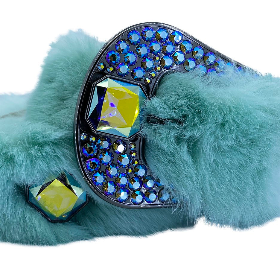 b.b. Simon Cyan Fur Crystal Belt - Dudes Boutique