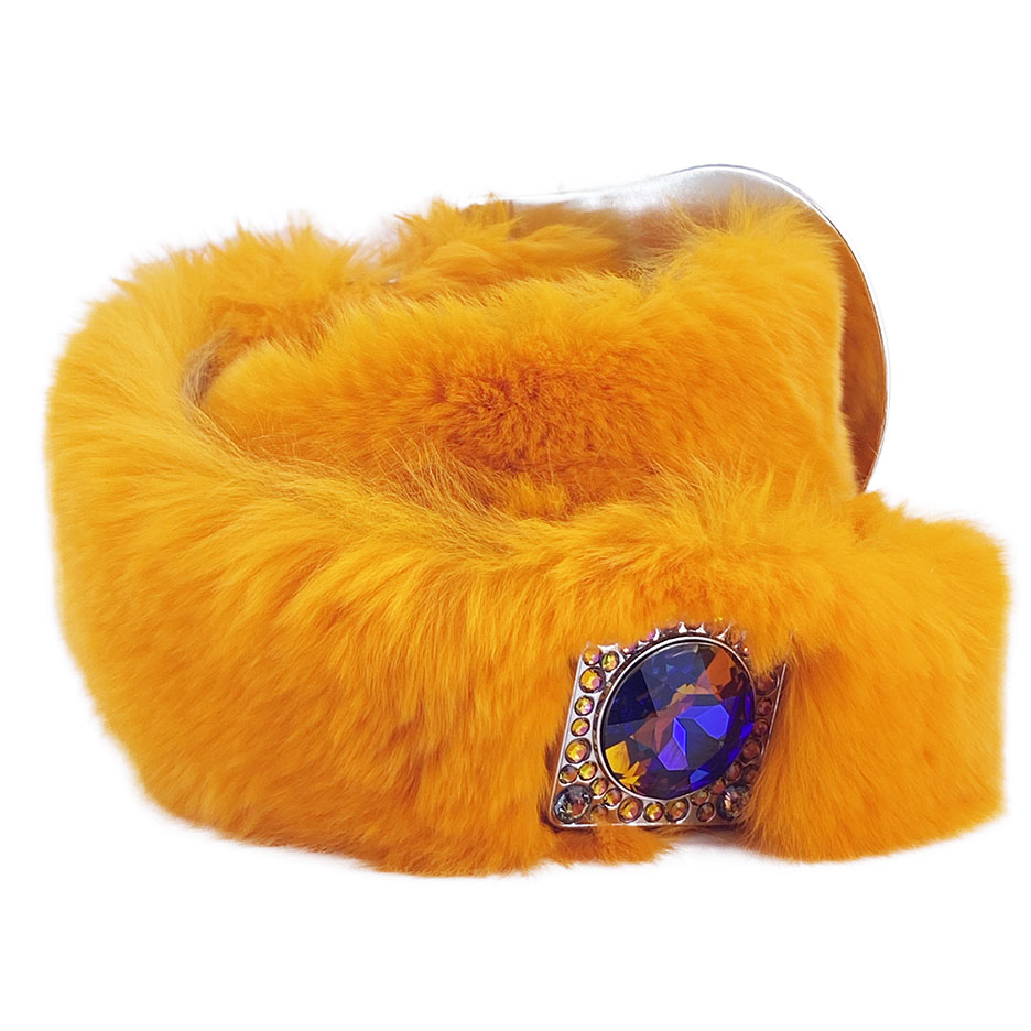 b.b. Simon Orange Fur Volcano Crystal Belt - Dudes Boutique