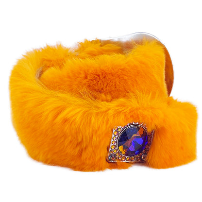 b.b. Simon Orange Fur Volcano Crystal Belt - Dudes Boutique
