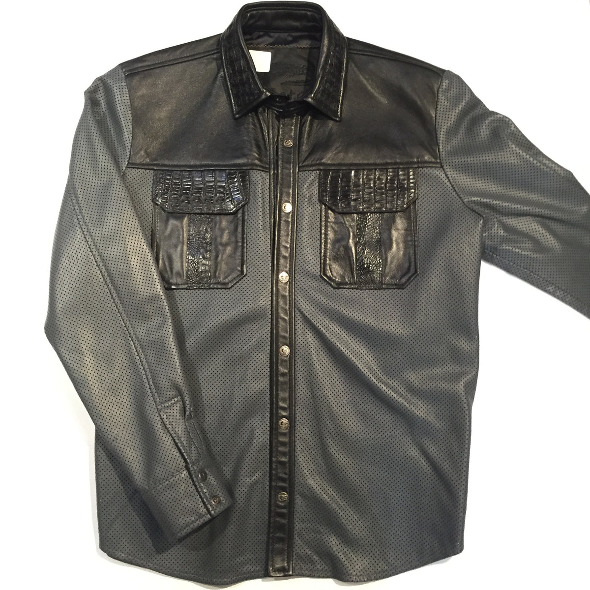 G-Gator Perforated Lambskin Button-Up w/ Crocodile Pockets - Dudes Boutique