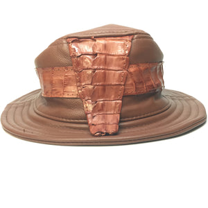 G-Gator Cognac Lambskin/Crocodile Tail Bucket Hat - Dudes Boutique