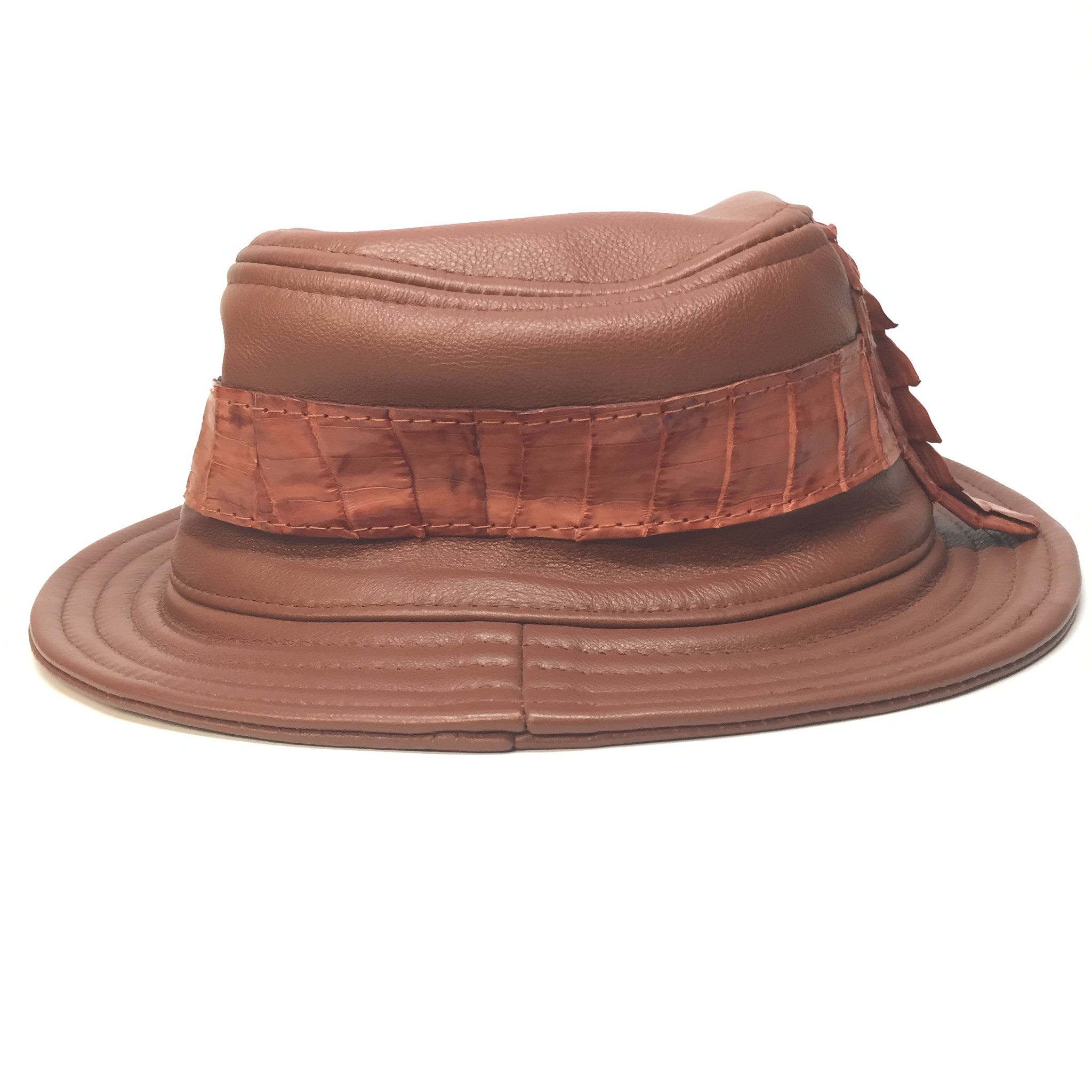 G-Gator Cognac Lambskin/Crocodile Tail Bucket Hat - Dudes Boutique