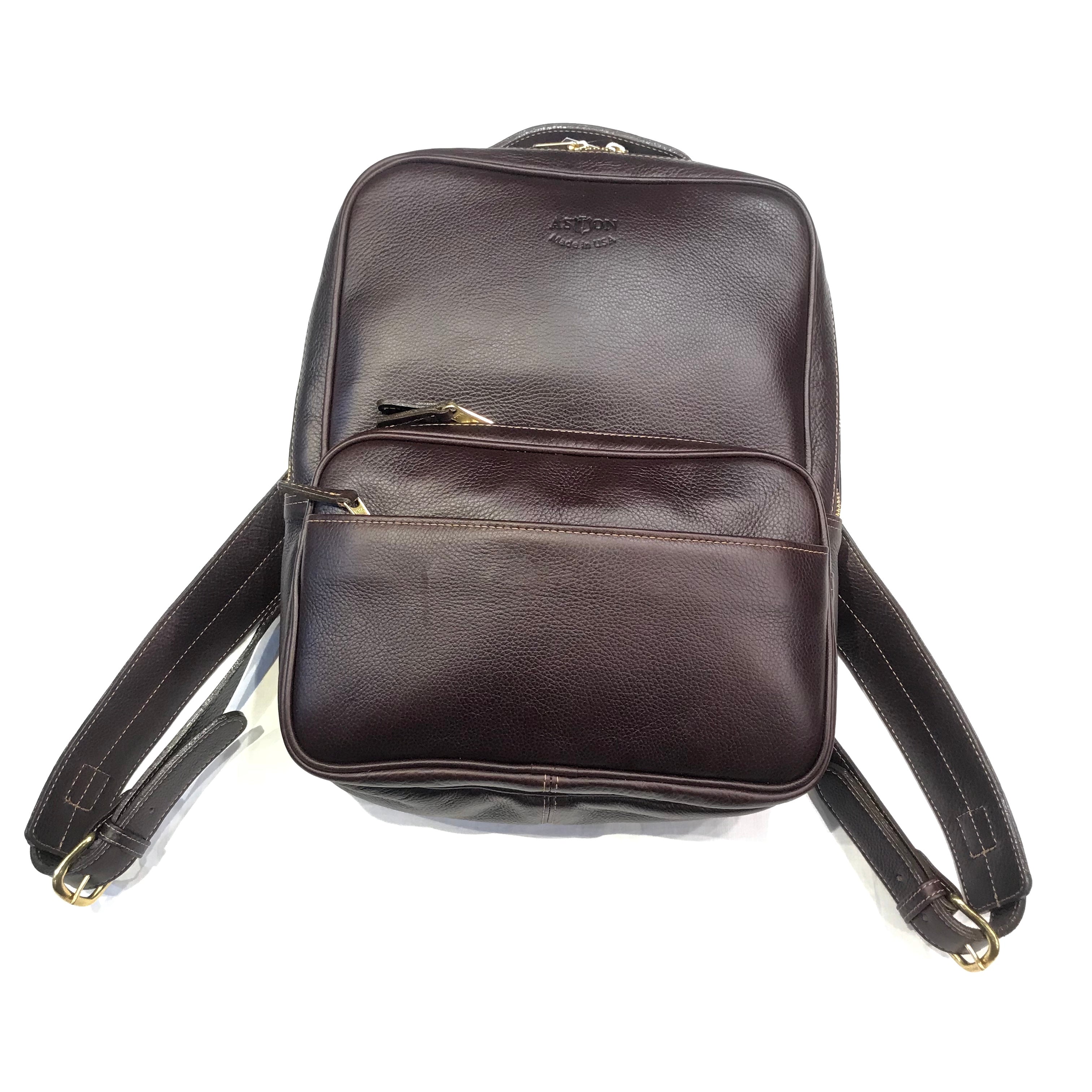 Aston Leather Chocolate Brown Clinton Zippered Backpack - Dudes Boutique