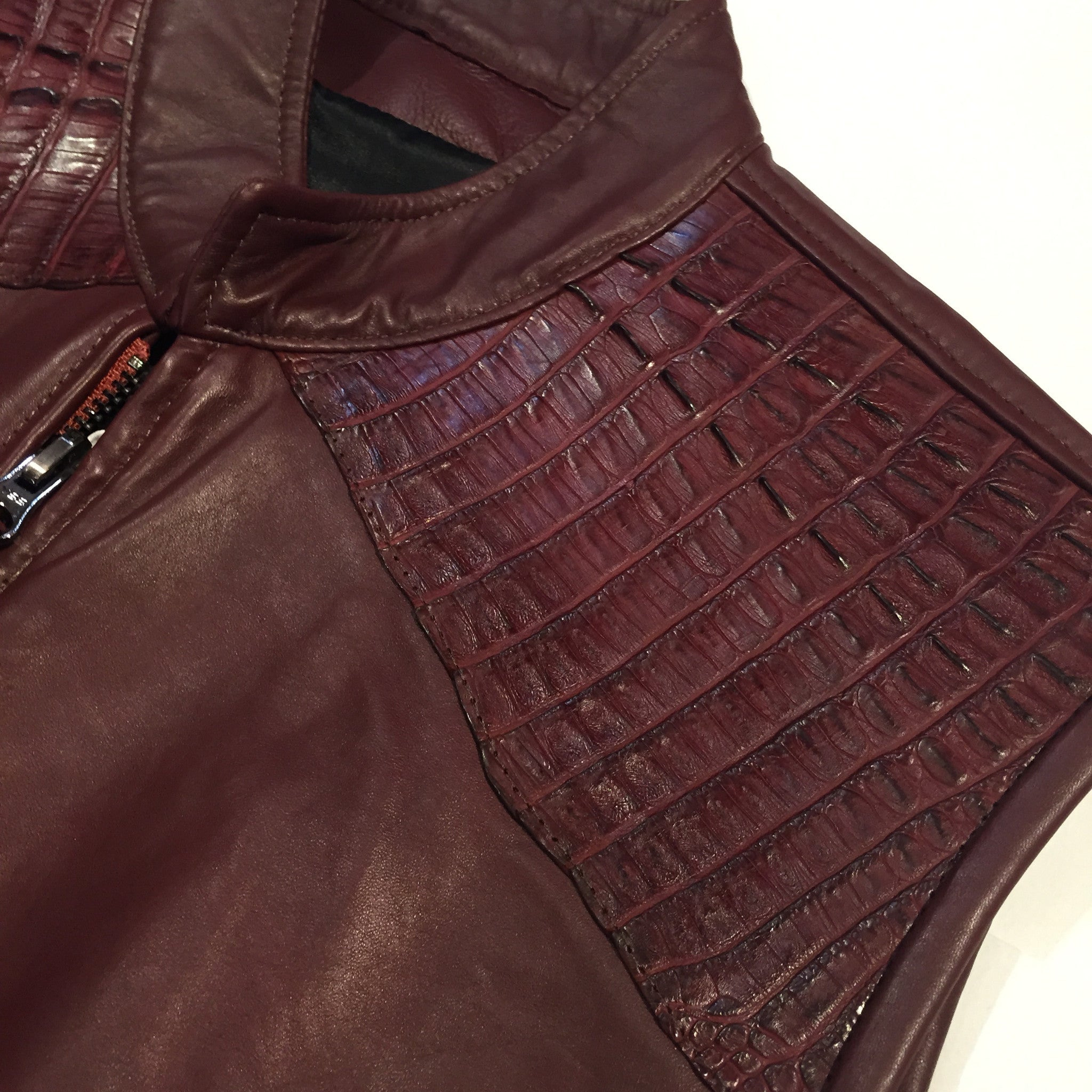 Kashani Cranberry Crocodile/Lambskin Vest - Dudes Boutique