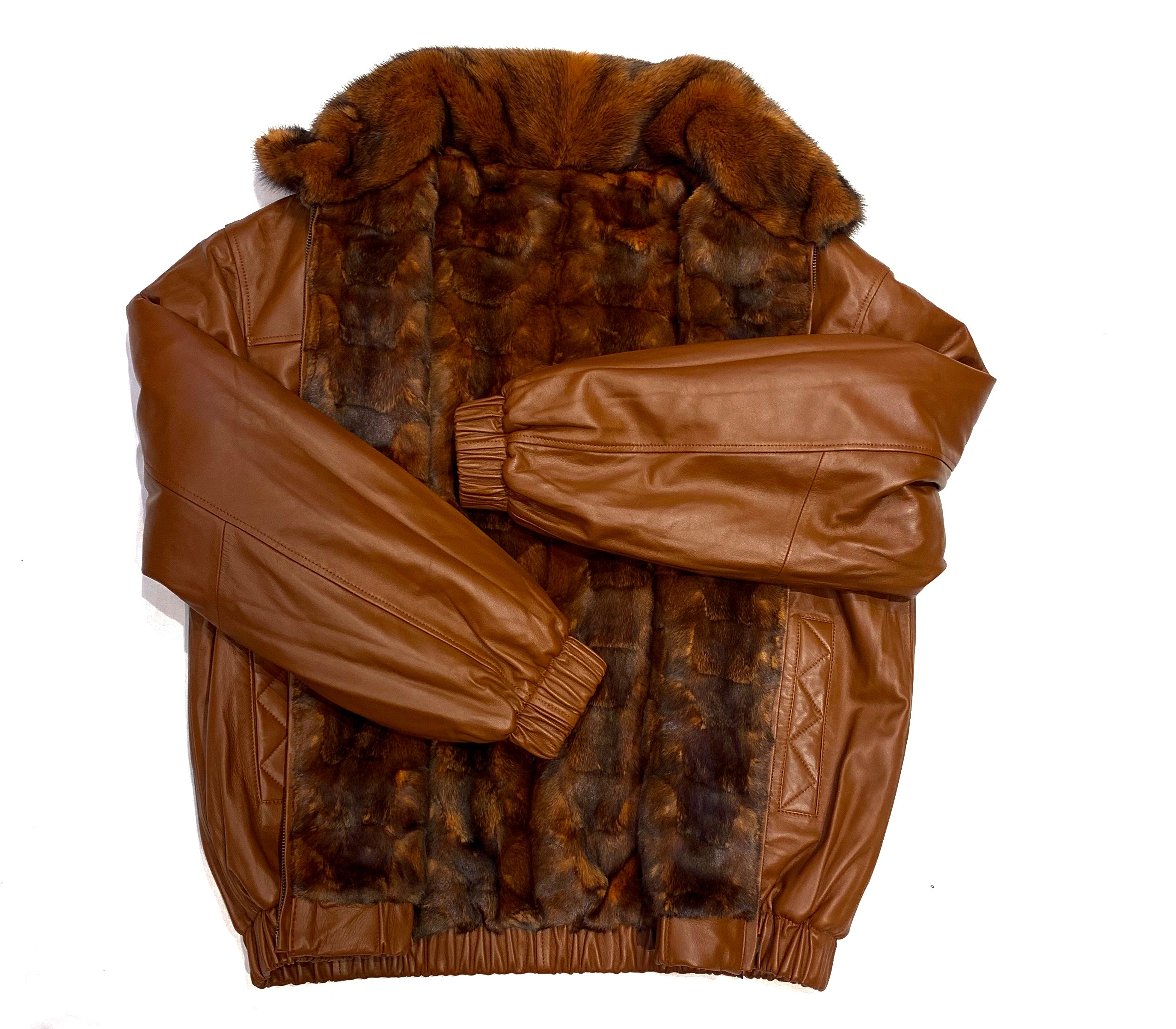 Kashani Men's Cognac Reversible Leather Mink Coat - Dudes Boutique