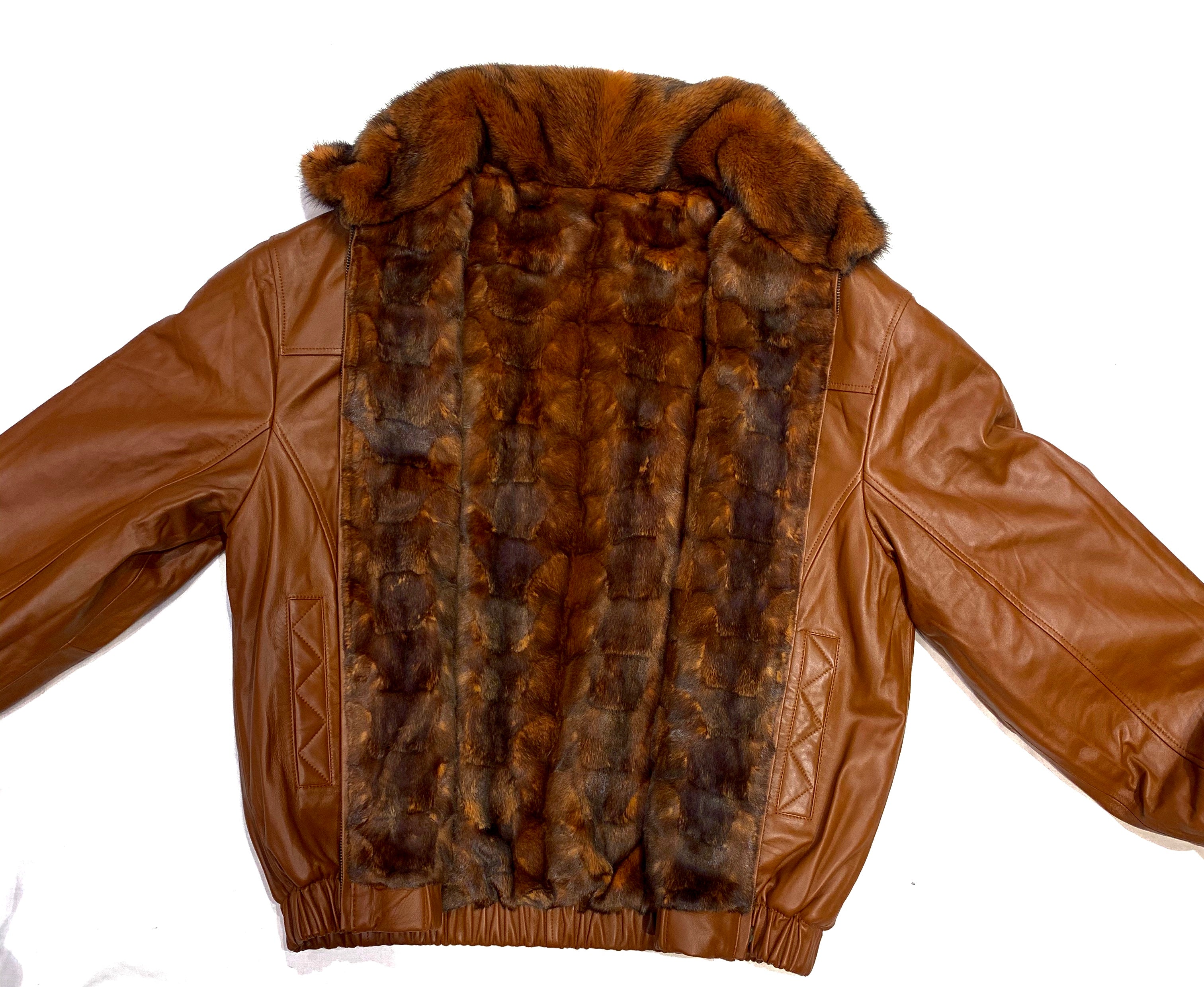 Kashani Men's Cognac Reversible Leather Mink Coat - Dudes Boutique