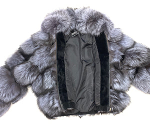 Kashani Women's Grey Spliced Fox Fur Coat - Dudes Boutique