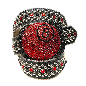 b.b. Simon '8 Ball' Black & Red Crystal Belt - Dudes Boutique