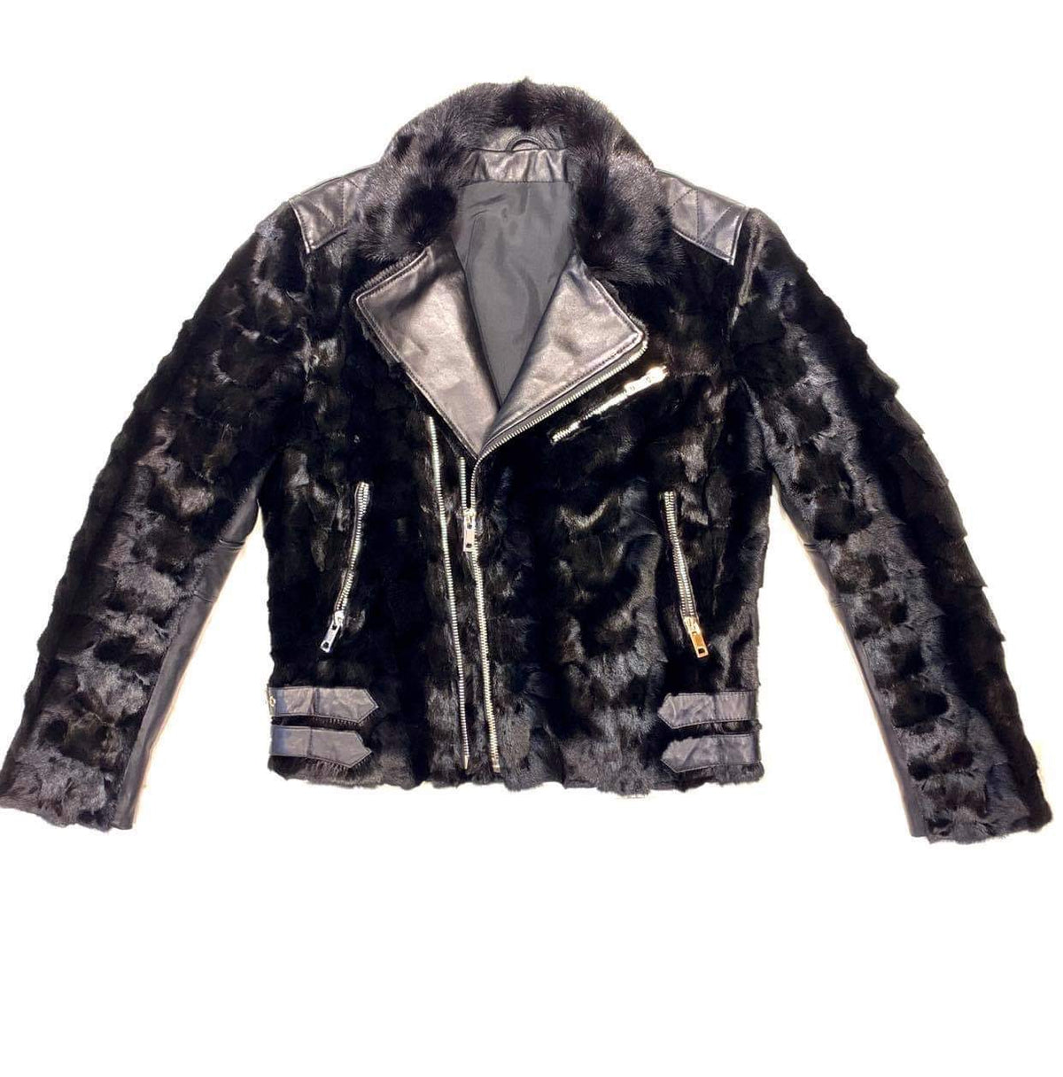 Kashani Men's Black Mink Leather Biker Jacket - Dudes Boutique