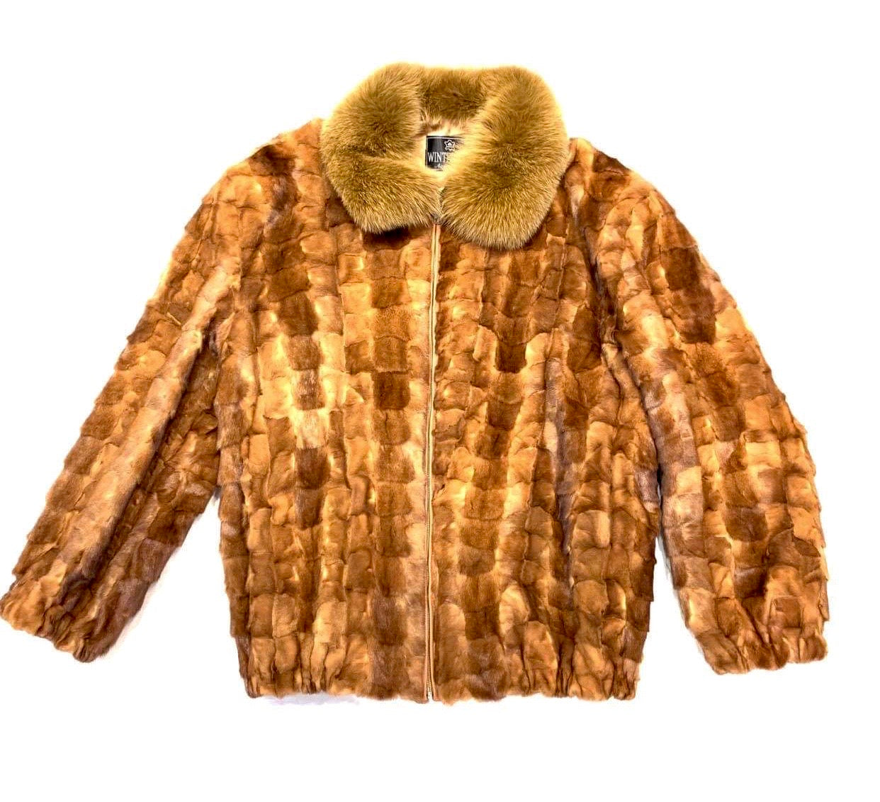 Kashani Men's Whiskey Diamond Cut Mink Fox Collar Coat - Dudes Boutique