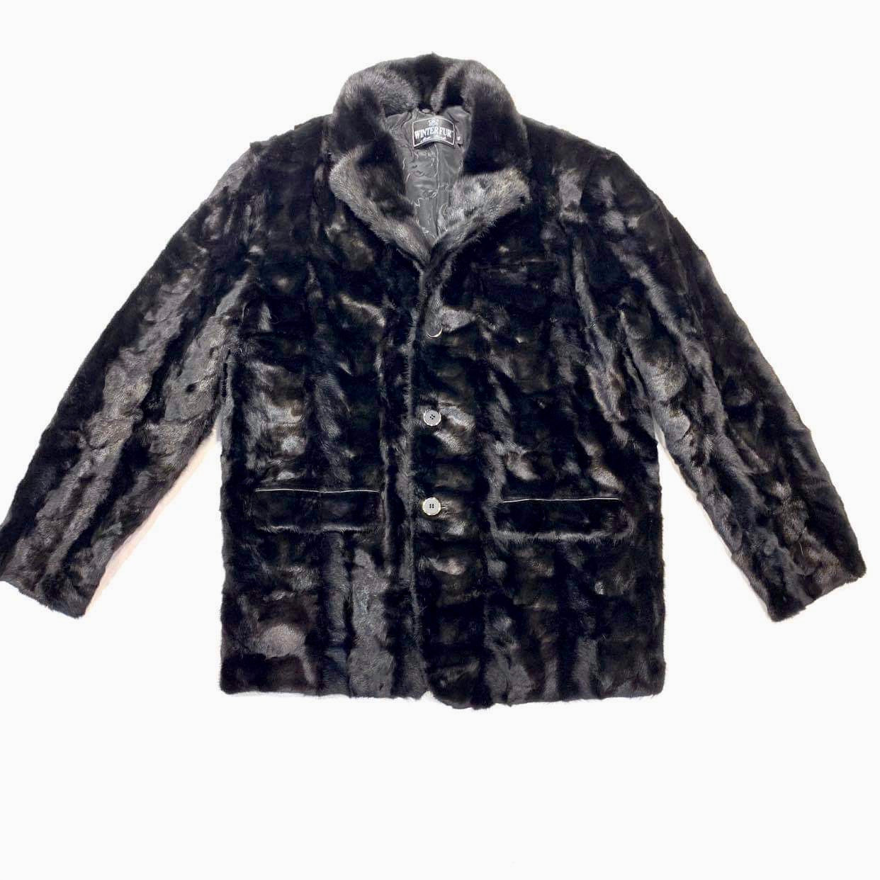 Kashani  Men's Black Diamond Cut Mink Car Coat - Dudes Boutique