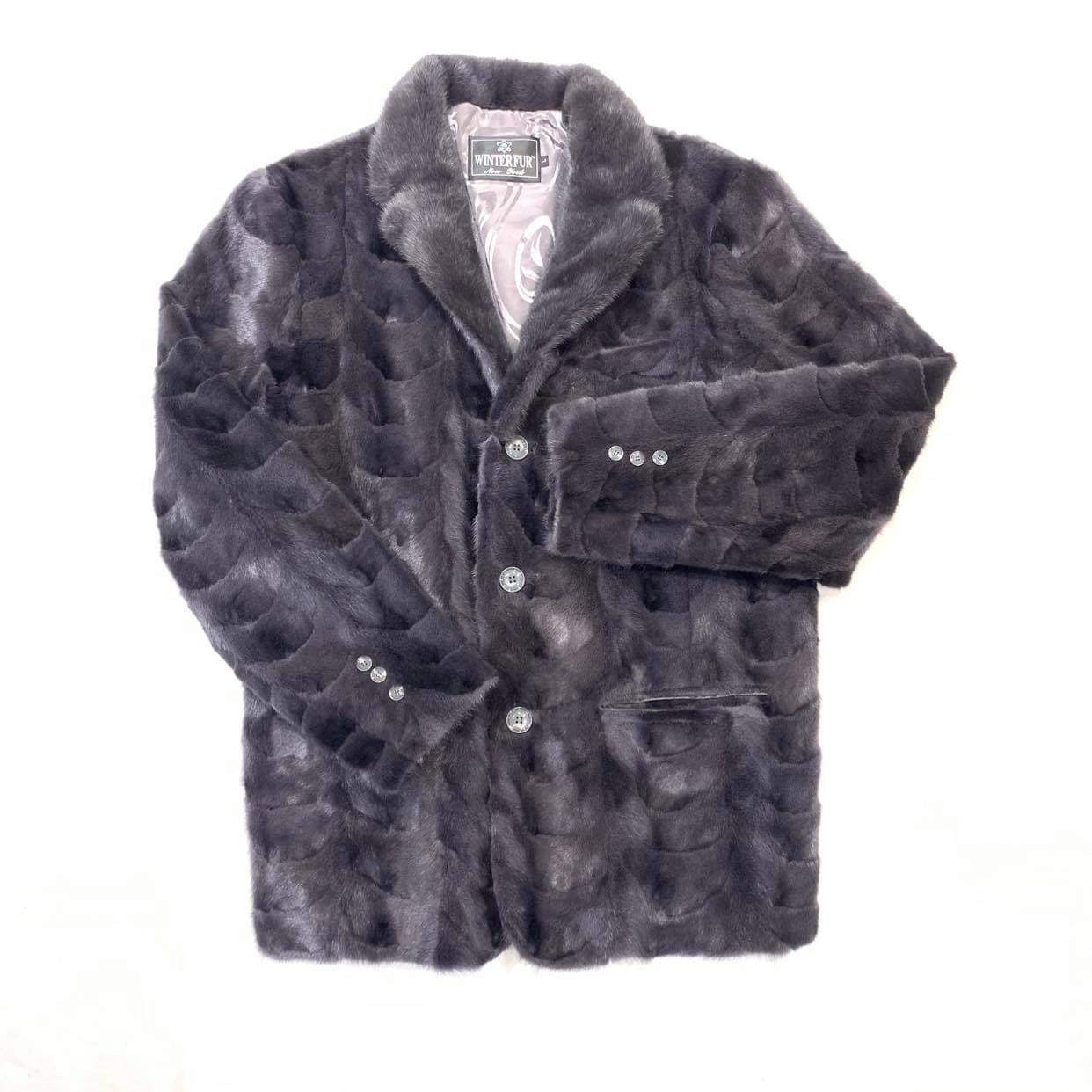 Kashani  Men's Grey Diamond Cut Mink Car Coat - Dudes Boutique