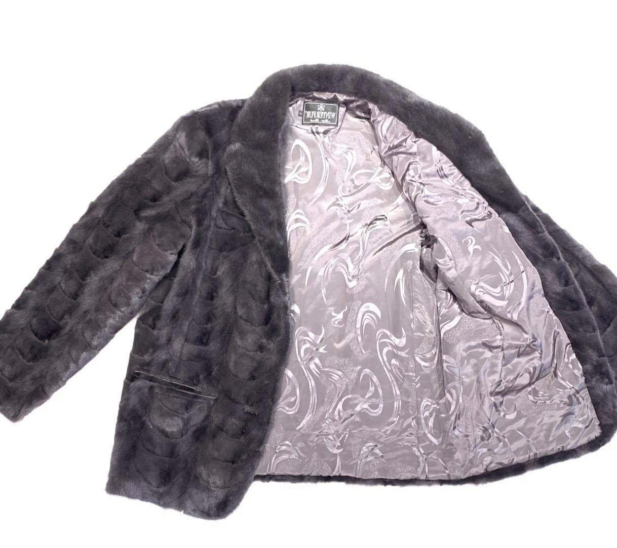 Kashani  Men's Grey Diamond Cut Mink Car Coat - Dudes Boutique